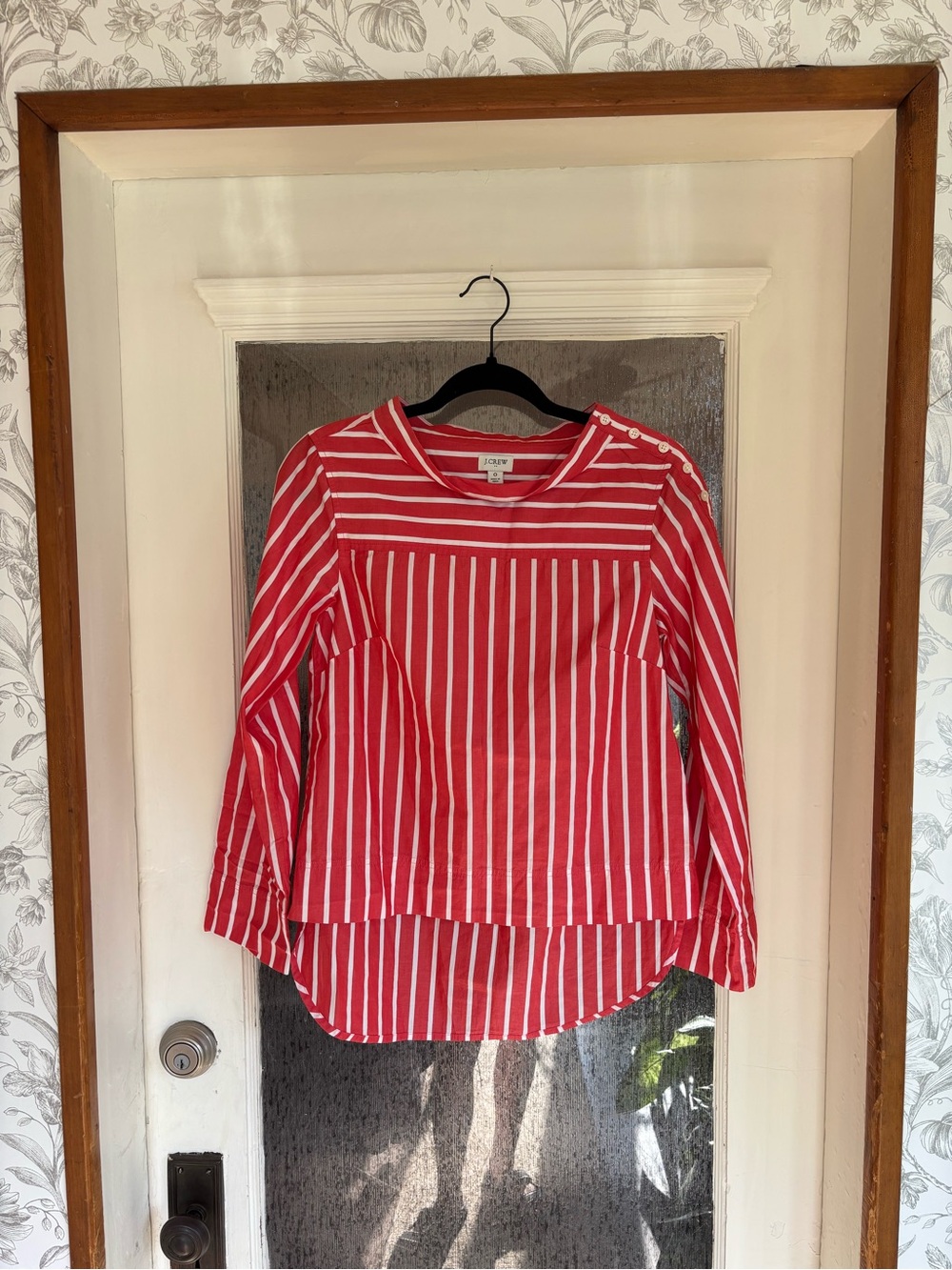 J. Crew Red & White Striped Funnel Neck Long-Sleeve Top
